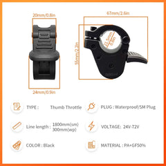 Ebike Thumb Throttle - Right/Left Hand Accelerator for 24V, 36V, 48V, 72V Electric Bikes