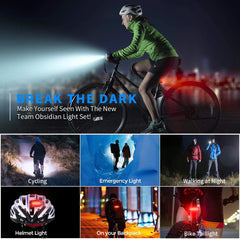 USB Rechargeable Bike Light with Back Rear Taillight Optional