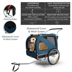 3-in-1 Foldable Pet Bike Trailer with 12“ Jogger & 6” Stroller Wheels