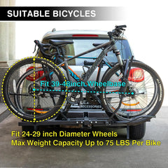 2" Hitch Bike Rack for 2 Bikes, Supports Up to 75 lbs Per Bike