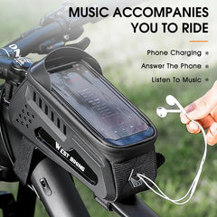 Bicycle Top Tube Frame Bag with Waterproof Touchscreen Phone Holder