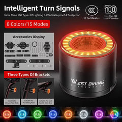 8-Color Bike Taillight with 15 Modes & IP66 Waterproof