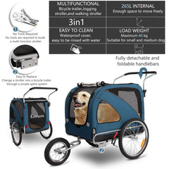 3-in-1 Foldable Pet Bike Trailer with 12“ Jogger & 6” Stroller Wheels