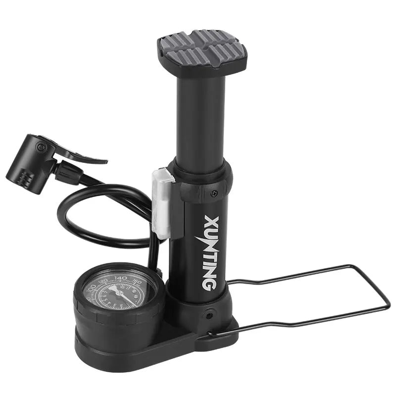 140PSI Mini Bike Foot Pump with Pressure Gauge black